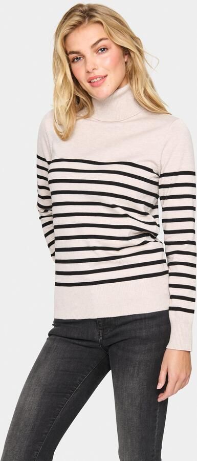 Saint Tropez Gestreepte Rollneck Pullover Trui Grijs Beige Dames - Foto 4