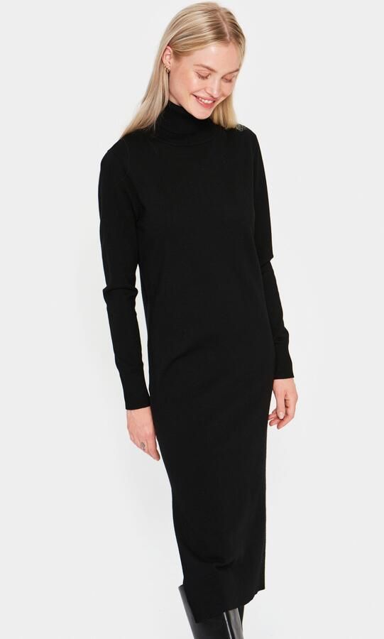 Saint Tropez Zachte Gebreide Coltrui Lange Jurk Black Dames - Foto 6