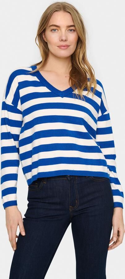 Saint Tropez Gestreepte V-Neck Pullover Trui Surf Blue Dames - Foto 5