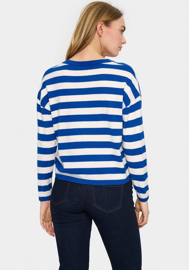 Saint Tropez Gestreepte V-Neck Pullover Trui Surf Blue Dames - Foto 3