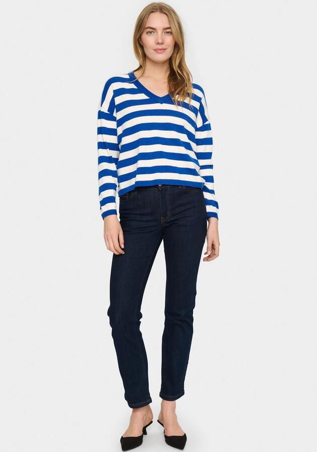 Saint Tropez Gestreepte V-Neck Pullover Trui Surf Blue Dames - Foto 4