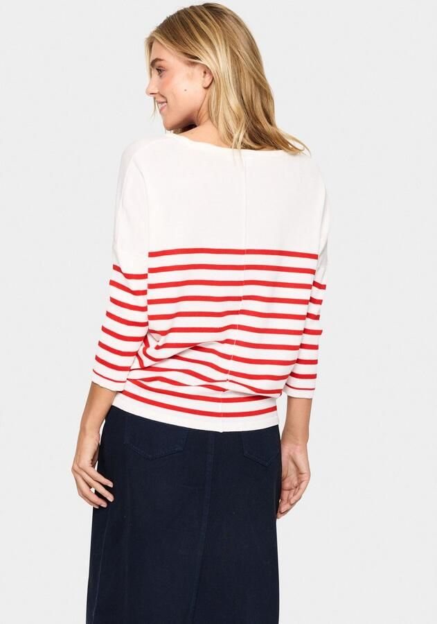Saint Tropez Gebreide trui MilaSZ R-neck Stripe Oversized fit fijn gebreid viscosemix - Foto 2