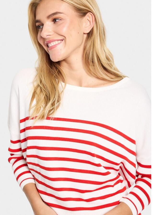 Saint Tropez Gebreide trui MilaSZ R-neck Stripe Oversized fit fijn gebreid viscosemix