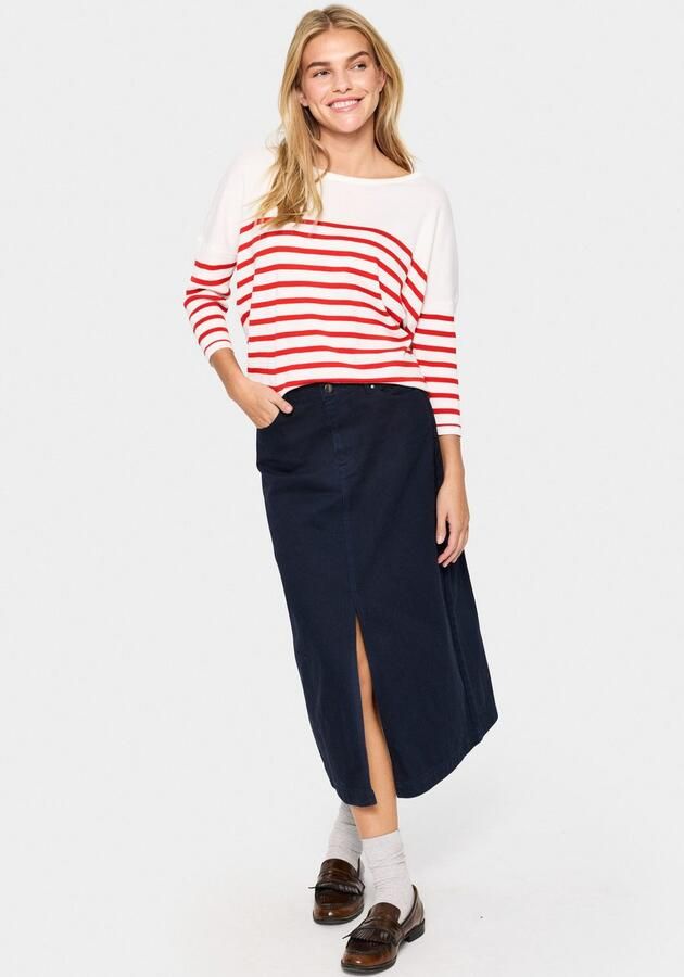 Saint Tropez Gebreide trui MilaSZ R-neck Stripe Oversized fit fijn gebreid viscosemix - Foto 3