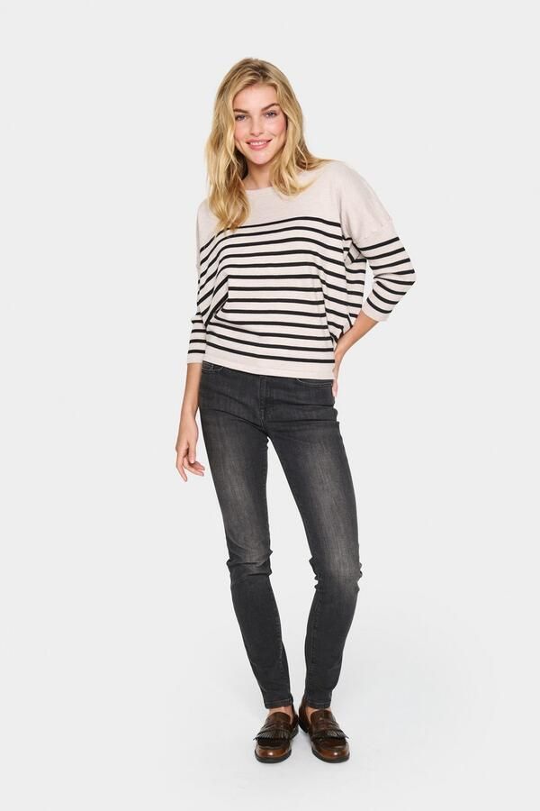 Saint Tropez Gebreide trui MilaSZ R-neck Stripe Oversized fit fijn gebreid viscosemix - Foto 2