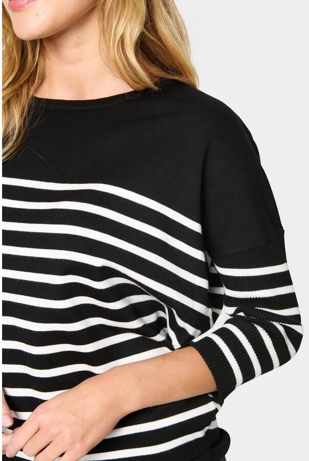 Saint Tropez Gebreide trui MilaSZ R-neck Stripe Oversized fit fijn gebreid viscosemix - Foto 5