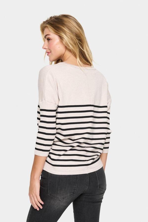 Saint Tropez Gebreide trui MilaSZ R-neck Stripe Oversized fit fijn gebreid viscosemix - Foto 3