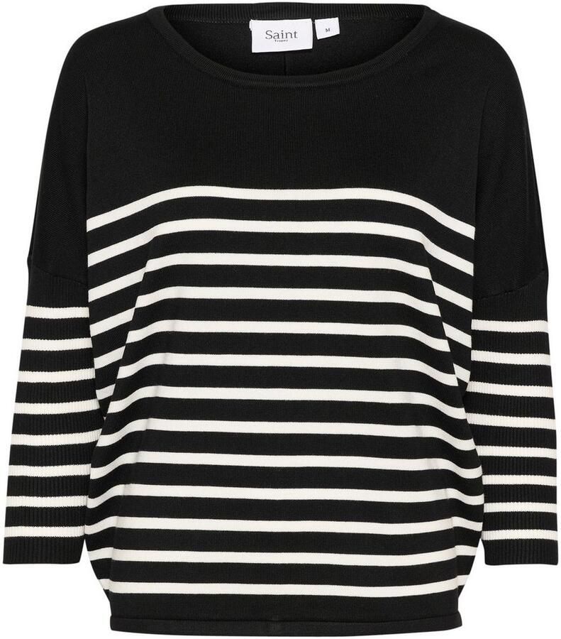 Saint Tropez Gebreide trui MilaSZ R-neck Stripe Oversized fit fijn gebreid viscosemix