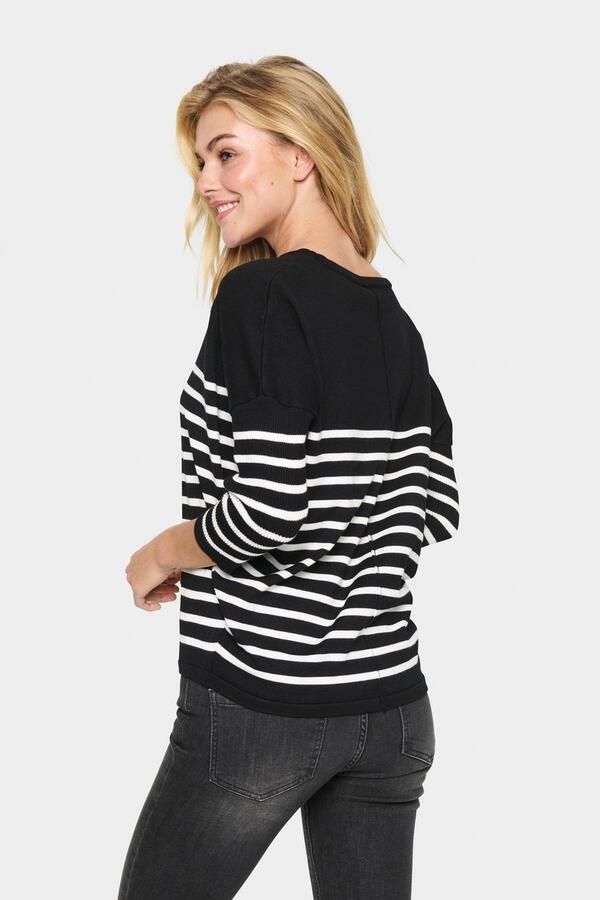 Saint Tropez Gebreide trui MilaSZ R-neck Stripe Oversized fit fijn gebreid viscosemix - Foto 3
