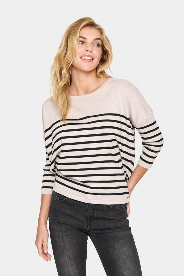 Saint Tropez Gebreide trui MilaSZ R-neck Stripe Oversized fit fijn gebreid viscosemix - Foto 4