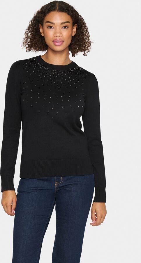 Saint Tropez Zwarte Gebreide Pullover met Similisten Detail Black Dames - Foto 5