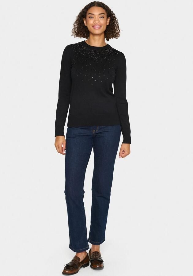Saint Tropez Zwarte Gebreide Pullover met Similisten Detail Black Dames - Foto 4