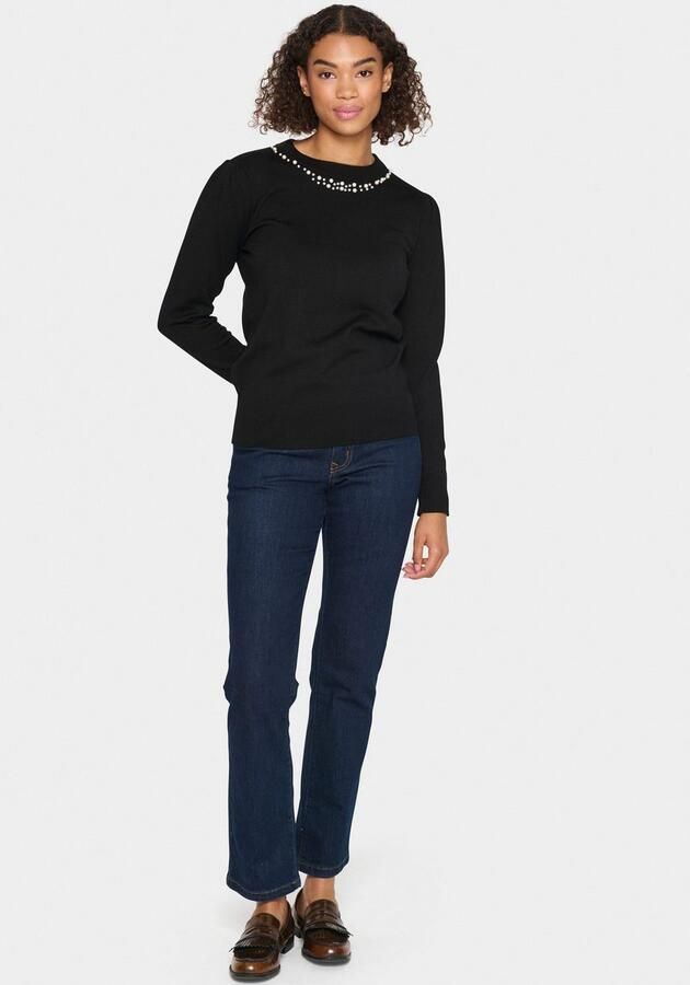 Saint Tropez Zwarte Gebreide Pullover met Kralen Ronde Hals Black Dames - Foto 4