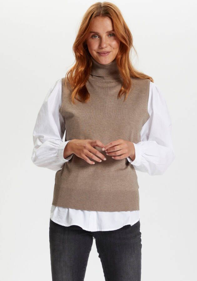 Saint Tropez Roll-N Vest Strik Atmos Melange Beige Dames