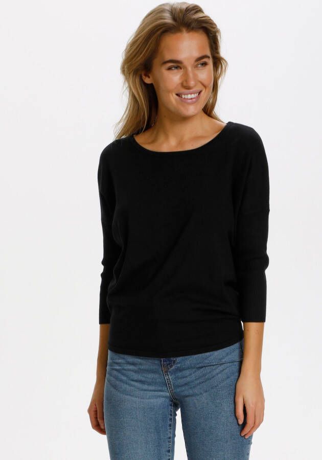 Saint Tropez Zwarte R-Neck Pullover Trui met ¾ Mouwen Black Dames