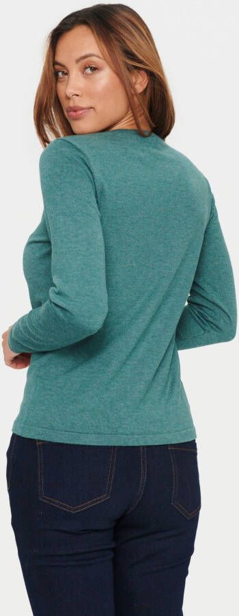 Saint Tropez Eenvoudige Cardigan met Ronde Hals en Knoopsluiting Green Dames