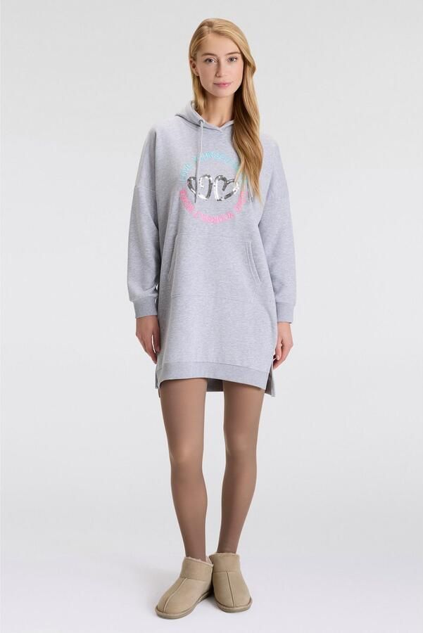 Zwillingsherz Sweatjurk Love Yourself More met capuchon zakken voor- en achtermotief en pailletten - Foto 4