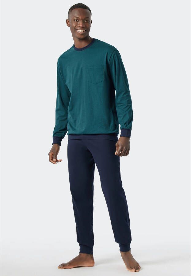 Schiesser pyjama donkerblauw groen katoen