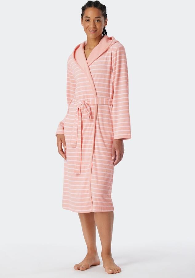 Schiesser Badjas Feather Terry Bindceintuur capuchon zijzakken regular fit badstof zacht - Foto 5