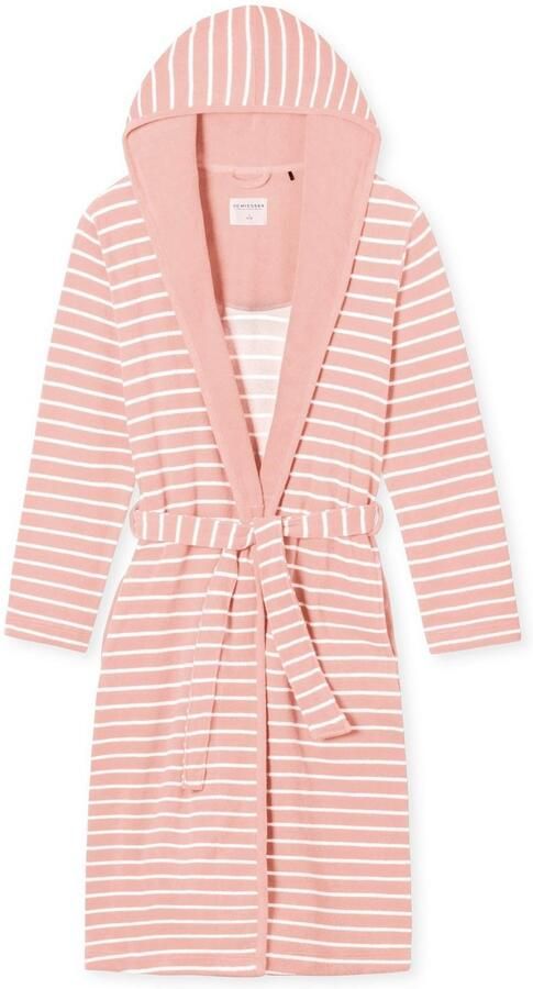 Schiesser Badjas Feather Terry Bindceintuur capuchon zijzakken regular fit badstof zacht - Foto 4