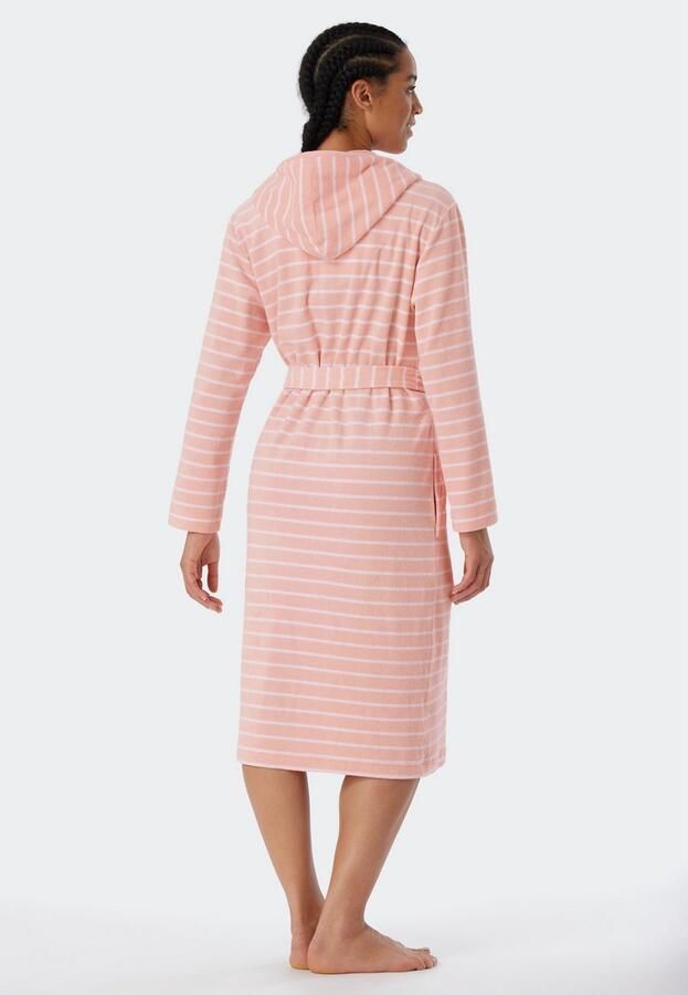 Schiesser Badjas Feather Terry Bindceintuur capuchon zijzakken regular fit badstof zacht - Foto 2