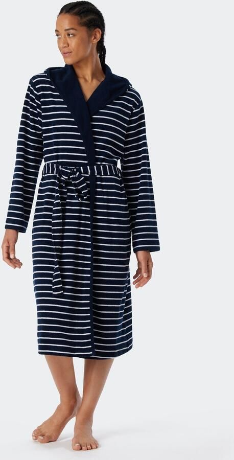 Schiesser Badjas Feather Terry Bindceintuur capuchon zijzakken regular fit badstof zacht - Foto 5