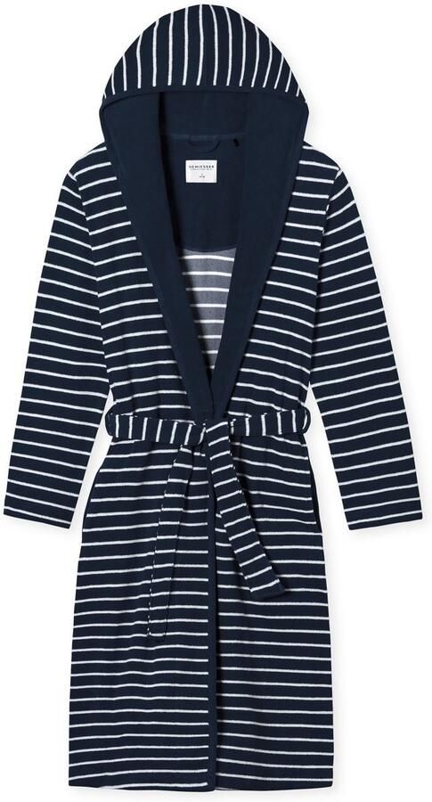 Schiesser Badjas Feather Terry Bindceintuur capuchon zijzakken regular fit badstof zacht - Foto 4
