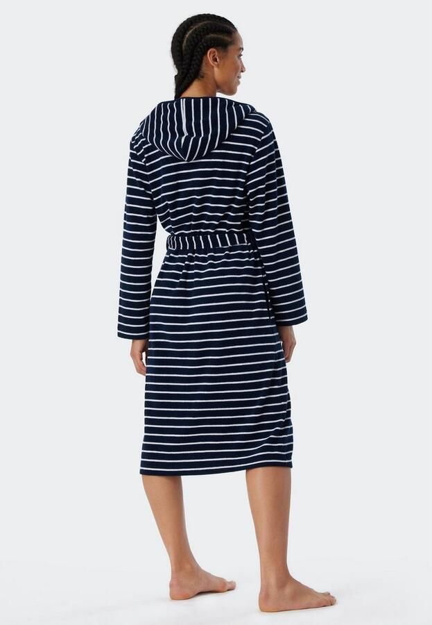 Schiesser Badjas Feather Terry Bindceintuur capuchon zijzakken regular fit badstof zacht - Foto 2