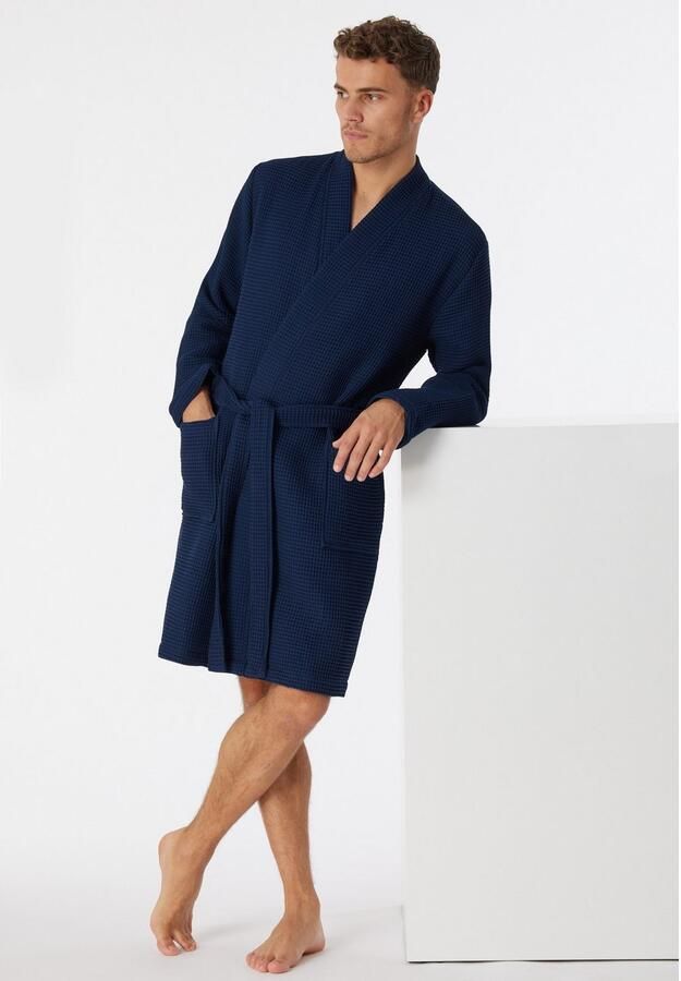 Schiesser Herenbadjas Essentials met strikkoord kimono-snit