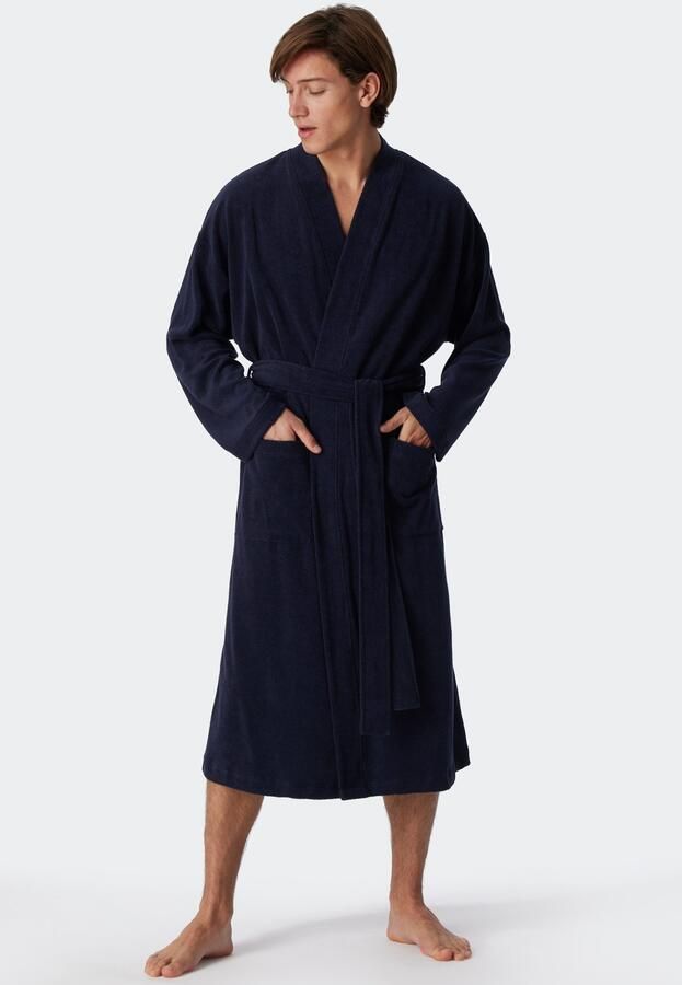 Schiesser Herenbadjas Feather Terry Strikceintuur steekzakken - Foto 4