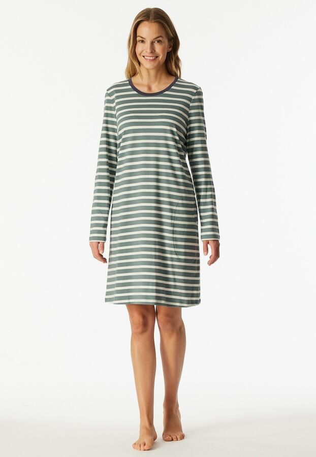 Schiesser Nachthemd Casual Essentials met lange mouwen zijzakken katoen ronde hals - Foto 6