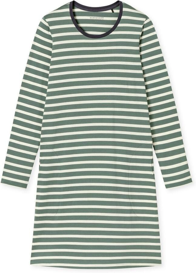 Schiesser Nachthemd Casual Essentials met lange mouwen zijzakken katoen ronde hals