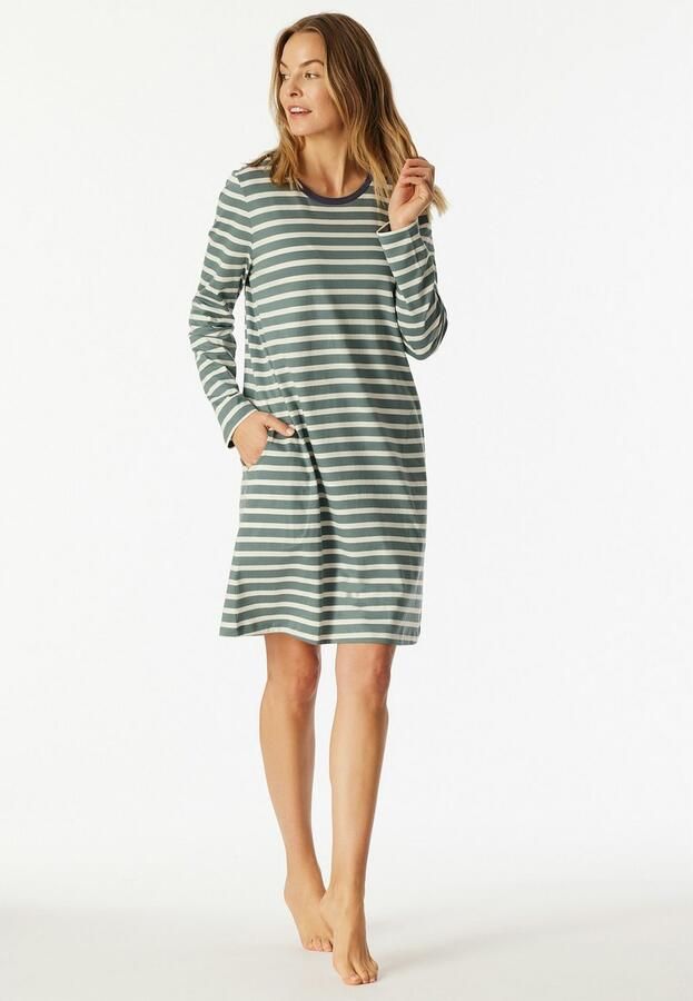 Schiesser Nachthemd Casual Essentials met lange mouwen zijzakken katoen ronde hals - Foto 5