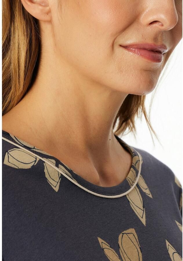 Schiesser Nachthemd Comfort Nightwear bloemmotief lange mouwen single-jersey ronde hals