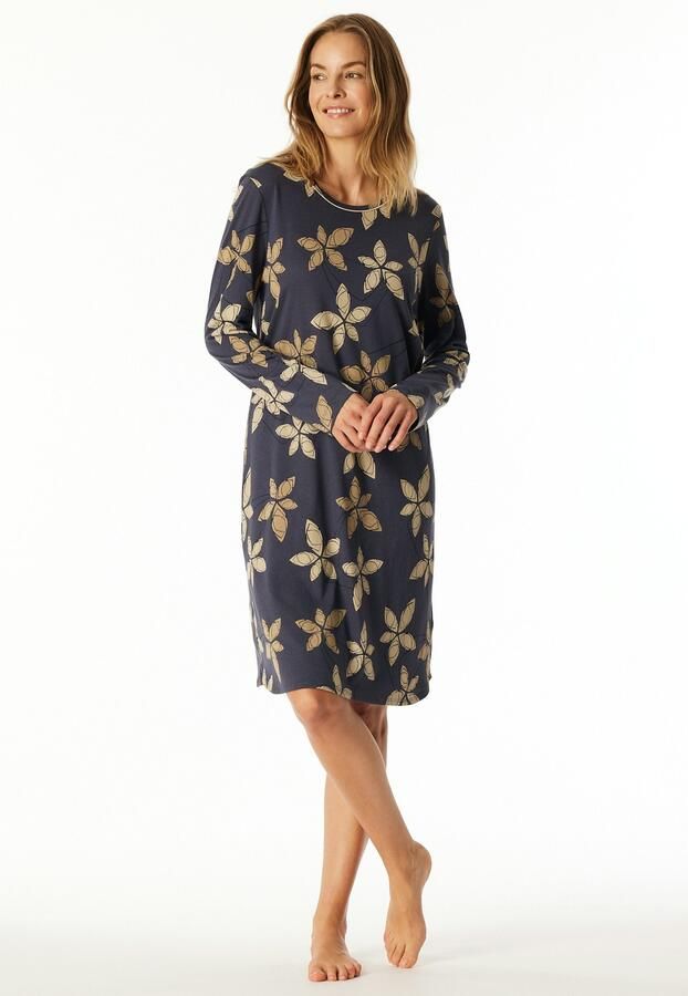 Schiesser Nachthemd Comfort Nightwear bloemmotief lange mouwen single-jersey ronde hals - Foto 6