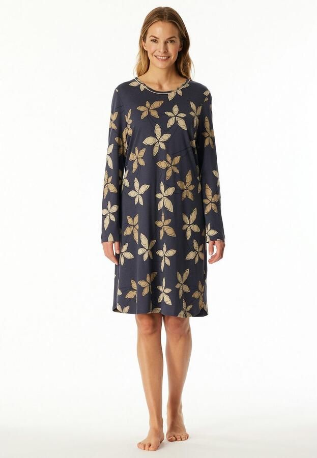 Schiesser Nachthemd Comfort Nightwear bloemmotief lange mouwen single-jersey ronde hals - Foto 5
