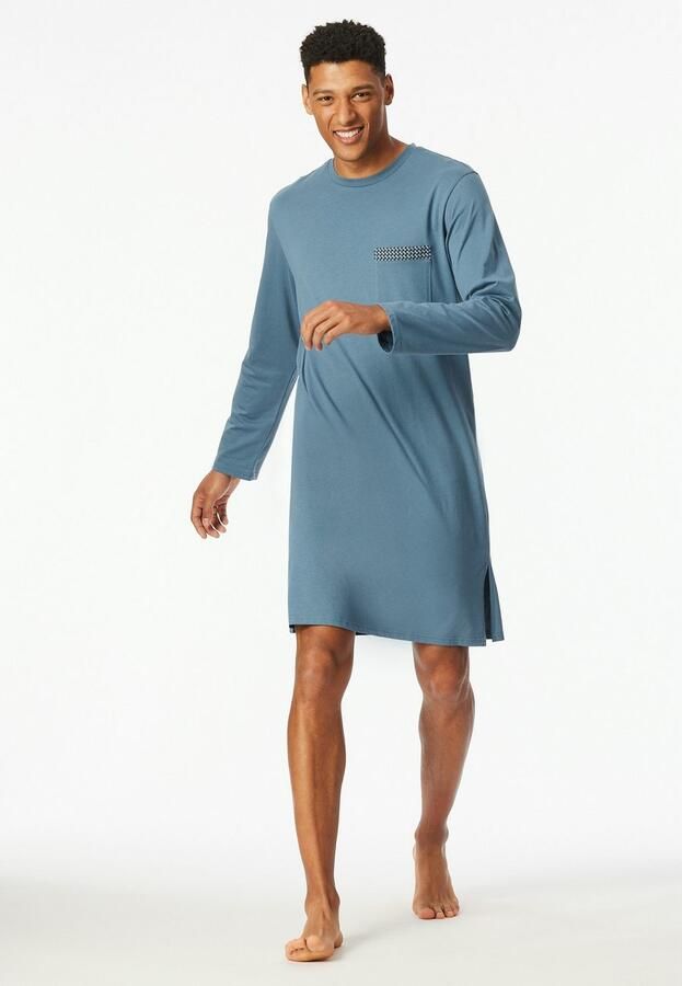 Schiesser Nachthemd Comfort Nightwear zijdelingse splitjes zacht lange mouw single jersey katoen - Foto 4
