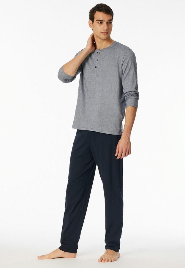 Schiesser Pyjama Casual Essentials met fijne gebreide strepen knoopsluiting lange mouwen (2-delig) - Foto 3