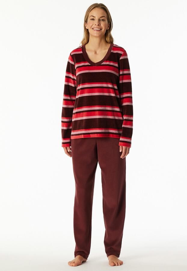 Schiesser Pyjama Comfort Nightwear Katoenmix V-hals lange mouwen velours kwaliteit (2-delig) - Foto 6