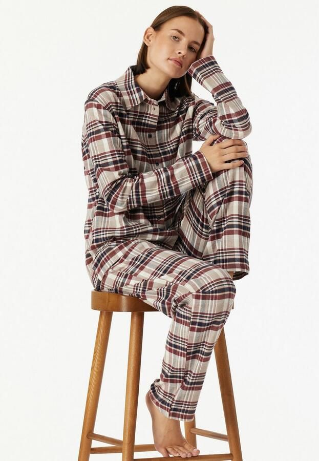 Schiesser Pyjama Familiy geruit knopen aan de voorkant katoen lange mouwen (2-delig) - Foto 5