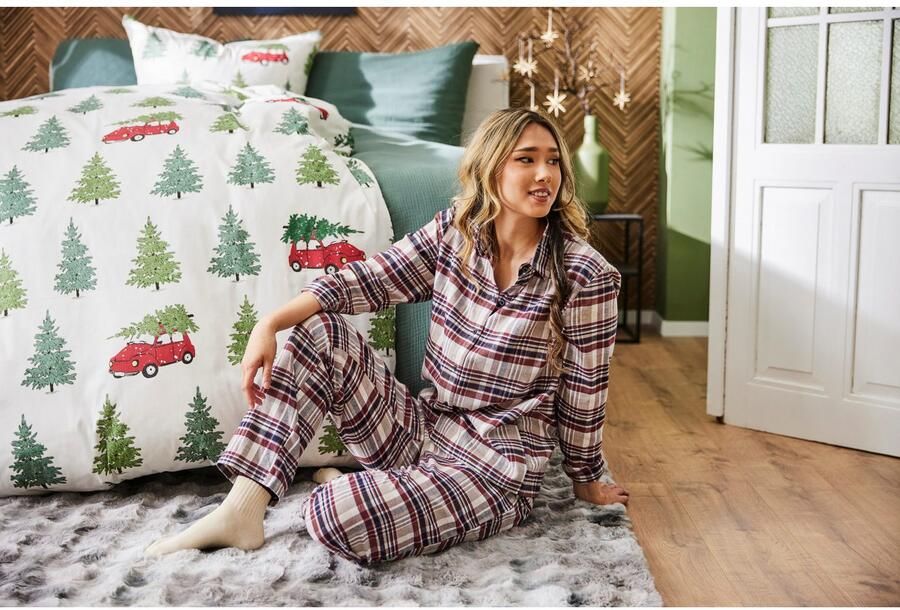 Schiesser Pyjama Familiy geruit knopen aan de voorkant katoen lange mouwen (2-delig) - Foto 6