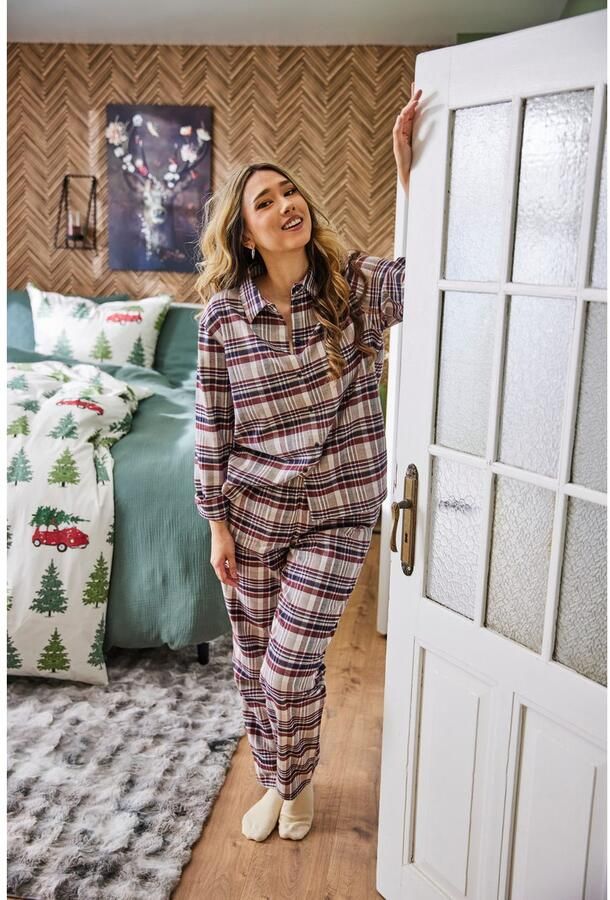 Schiesser Pyjama Familiy geruit knopen aan de voorkant katoen lange mouwen (2-delig) - Foto 7