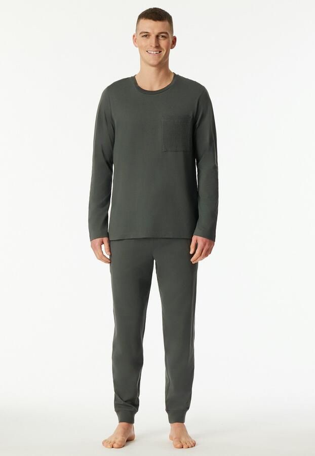 Schiesser Pyjama Modern Nightwear zijzakken borstzak lange mouw katoen single jersey (2-delig) - Foto 9