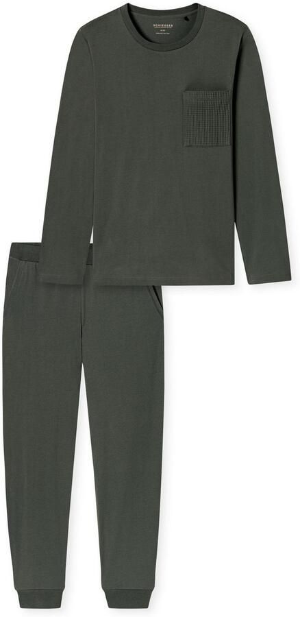 Schiesser Pyjama Modern Nightwear zijzakken borstzak lange mouw katoen single jersey (2-delig) - Foto 7