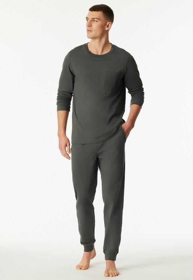 Schiesser Pyjama Modern Nightwear zijzakken borstzak lange mouw katoen single jersey (2-delig) - Foto 5