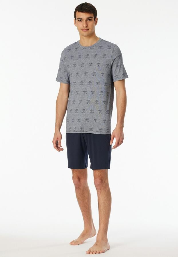 Schiesser Shortama 95 5 Shirt met garenverf fijne streep met palmprint (2-delig) - Foto 7