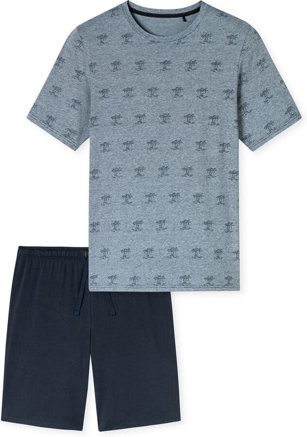 Schiesser Shortama 95 5 Shirt met garenverf fijne streep met palmprint (2-delig)