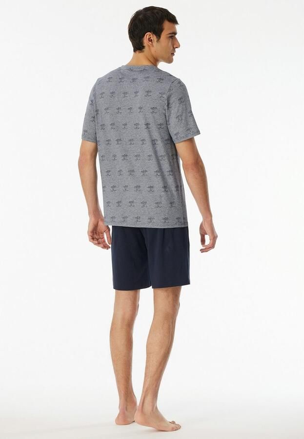 Schiesser Shortama 95 5 Shirt met garenverf fijne streep met palmprint (2-delig) - Foto 4