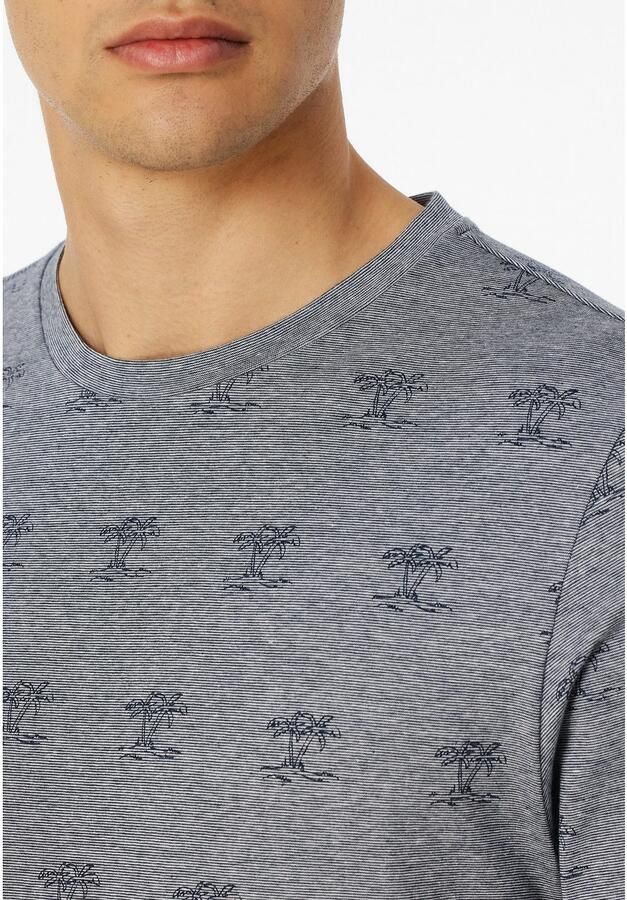 Schiesser Shortama 95 5 Shirt met garenverf fijne streep met palmprint (2-delig) - Foto 3