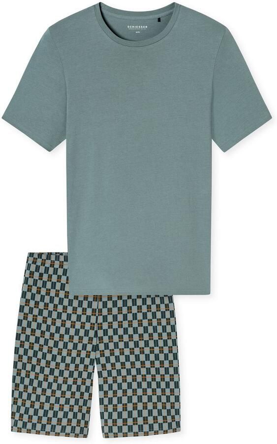 Schiesser Shortama Casual Essentials met effen bovenstuk en gedessineerde broek (2-delig) - Foto 5